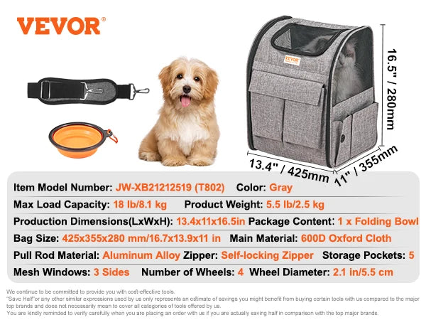 Cat Carrier Backpack Travel With Telescopic Handle Wheels