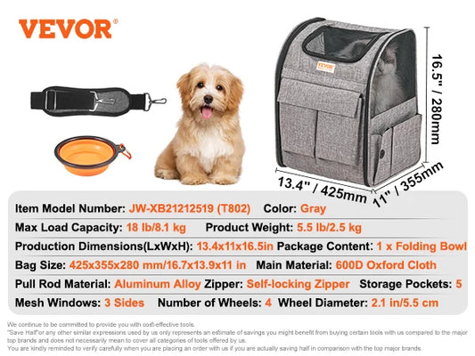 Pet Carrier Backpack With Telescopic Handle And Wheels For Travel