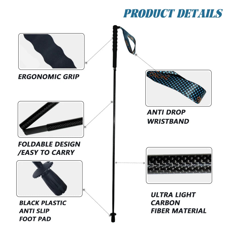 Okhealing T800 Carbon Fiber Collapsible Trekking Poles For Hiking