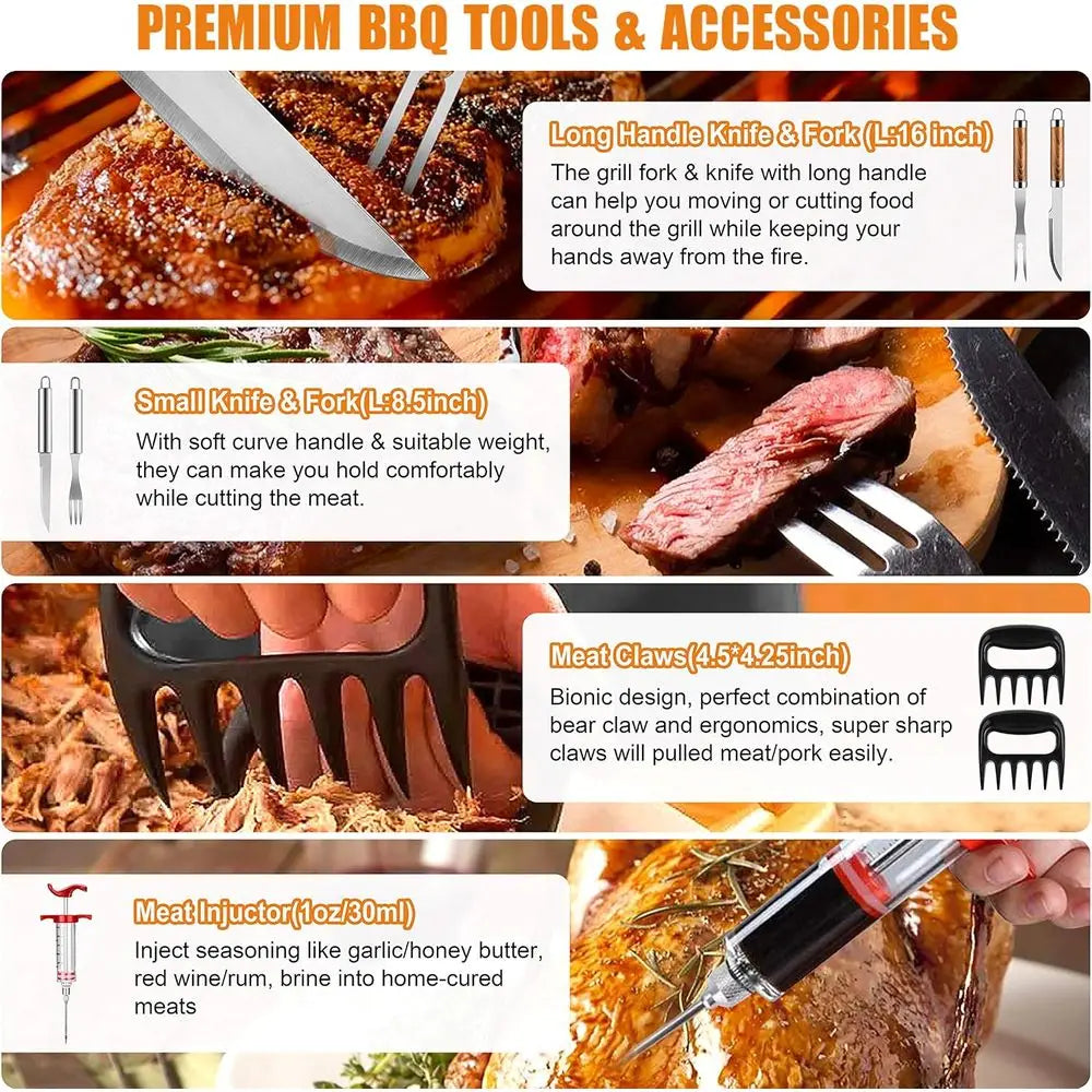 38Pcs BBQ Tools Grilling Accessories Set | 16 Inch Stainless Steel Grill Tools, Thermometer, Grill Mats for Camping, Backyard Ba
