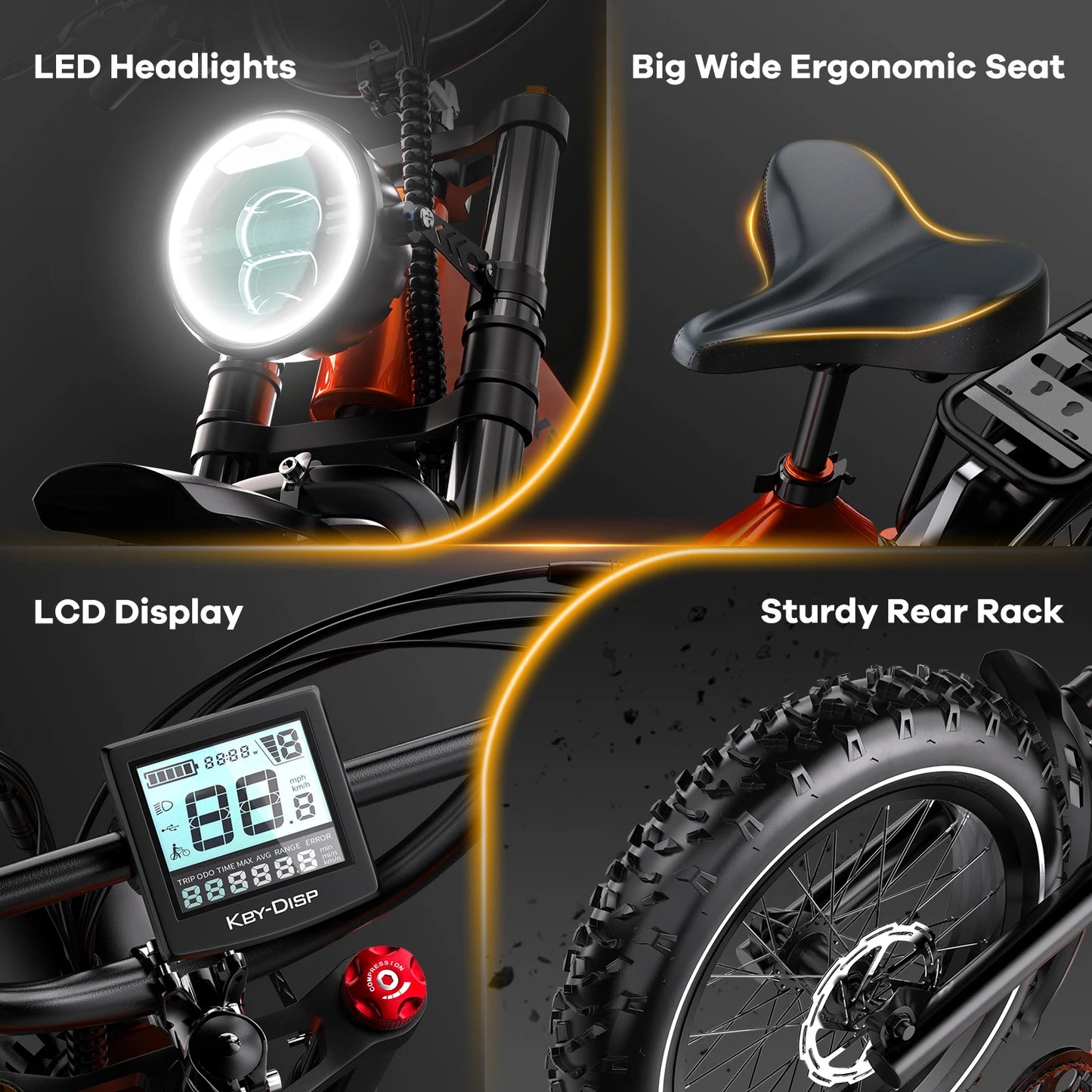 Cybervelo 20” Fat Tire 2000W Peak Motor Luxury Foldable Ebike 48V Removable Battery E Bicycle 35+ MPH 100+Miles Long Range EK6
