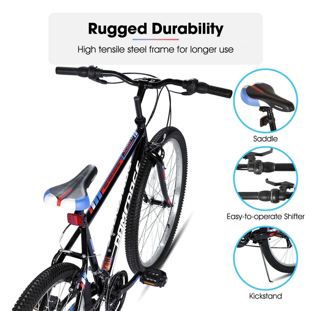 HILAND 18-Speed Mountain Bike Unisex Steel Frame MTB