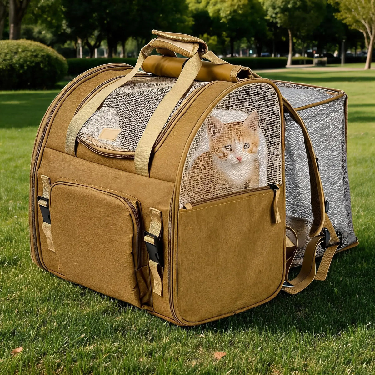 Expandable Mesh Cat Carrier Backpack With Breathable Nylon Shoulder Straps