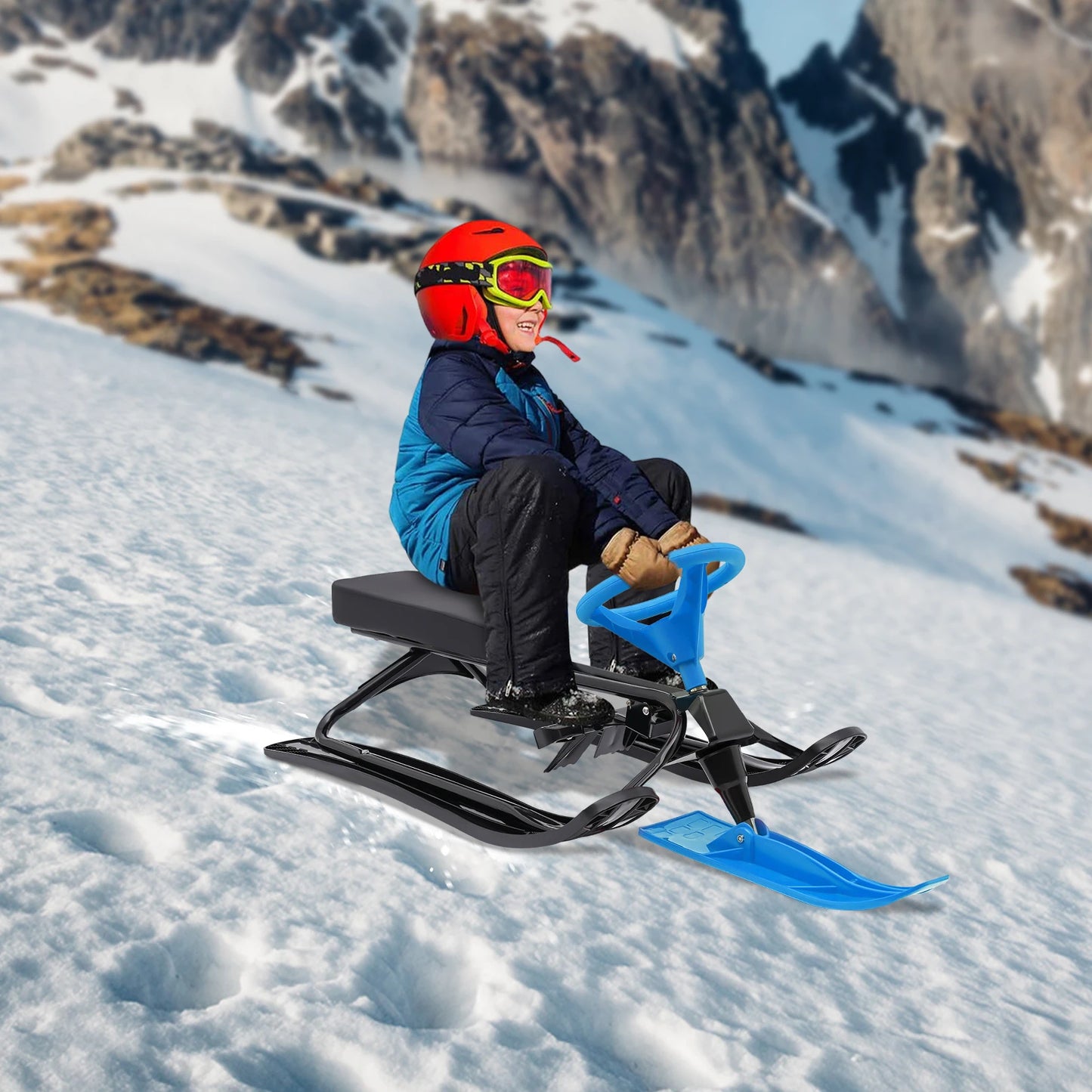 Kids Snow Racer Sled With Steering Wheel Brake