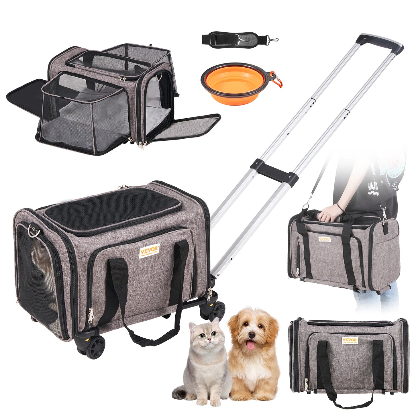 Cat Carrier Backpack Travel With Telescopic Handle Wheels