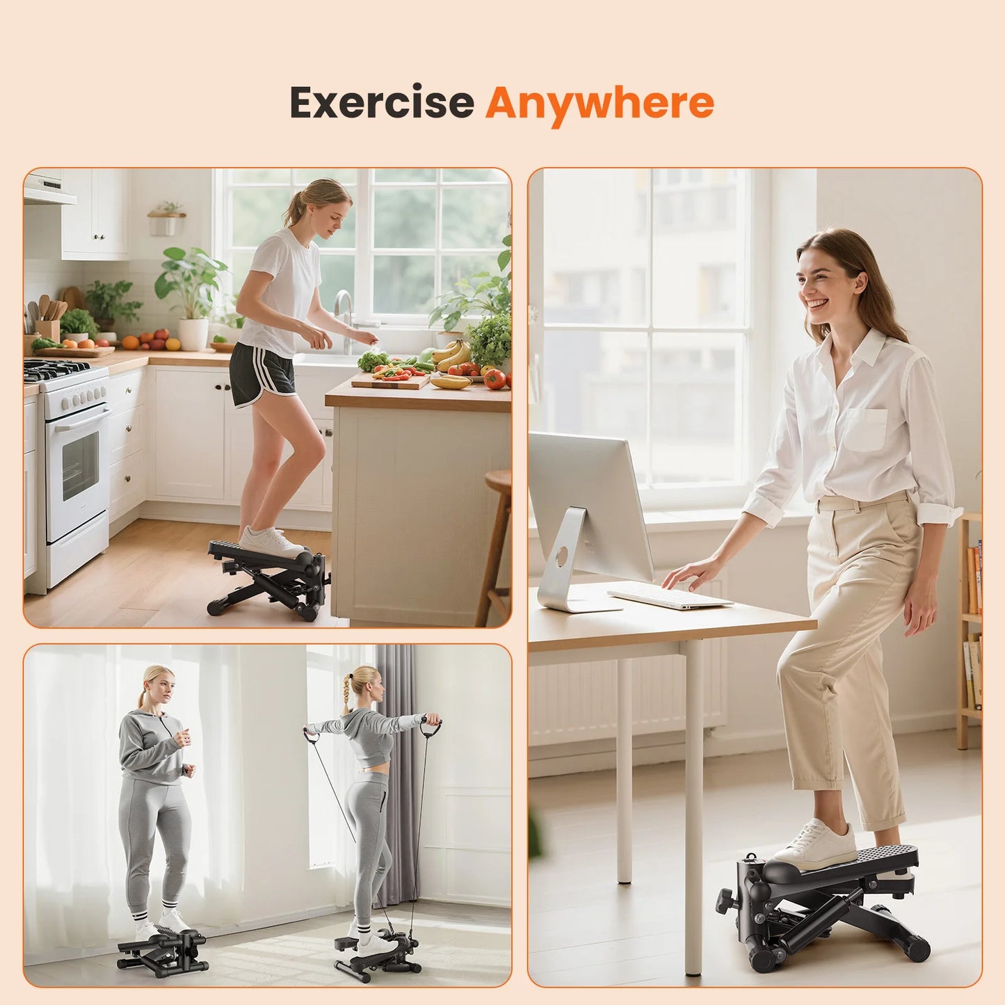 JHK Mini Stepper with Resistance Bands 300 LBS Weight Capacity Hydraulic Home Stepper Machine Compact Cardio Equipment with LCD Monitor No Assembly Required