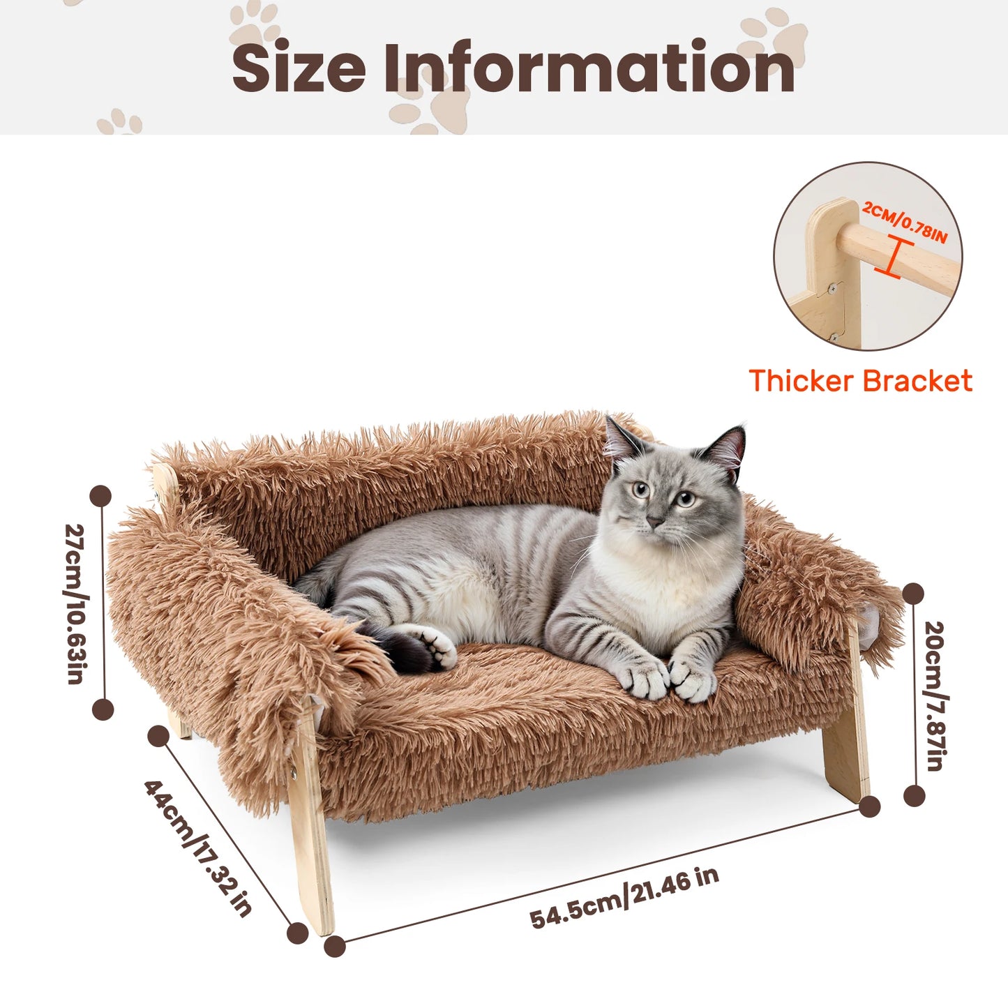 Raised Plush Cat Sofa Bed With Sturdy Wooden Legs Indoor