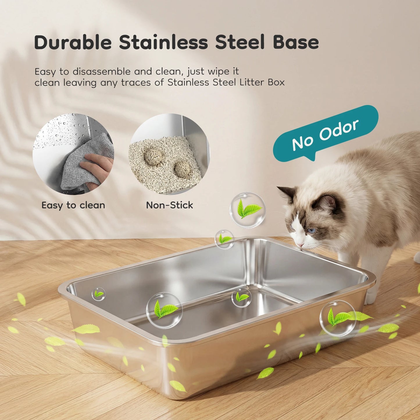 Stainless Steel Fully Enclosed Cat Litter Box With Mat Included