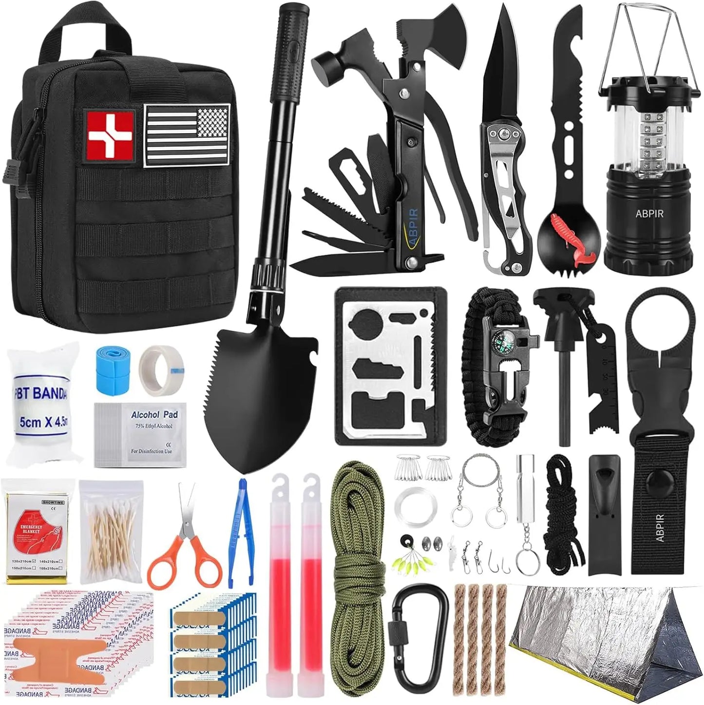Survival First Aid Kit With MOLLE Bag And Emergency Tent