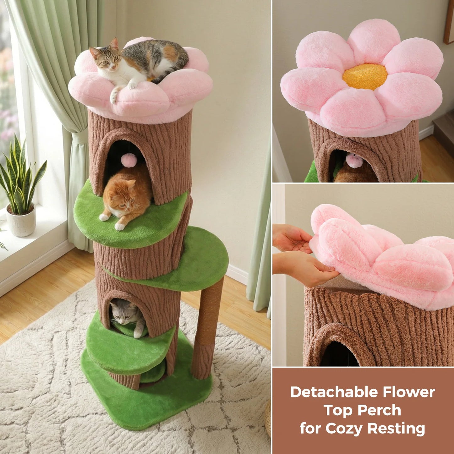 PAWZ Road Cat Tree With Four Condos And Flower Top Scratching Post