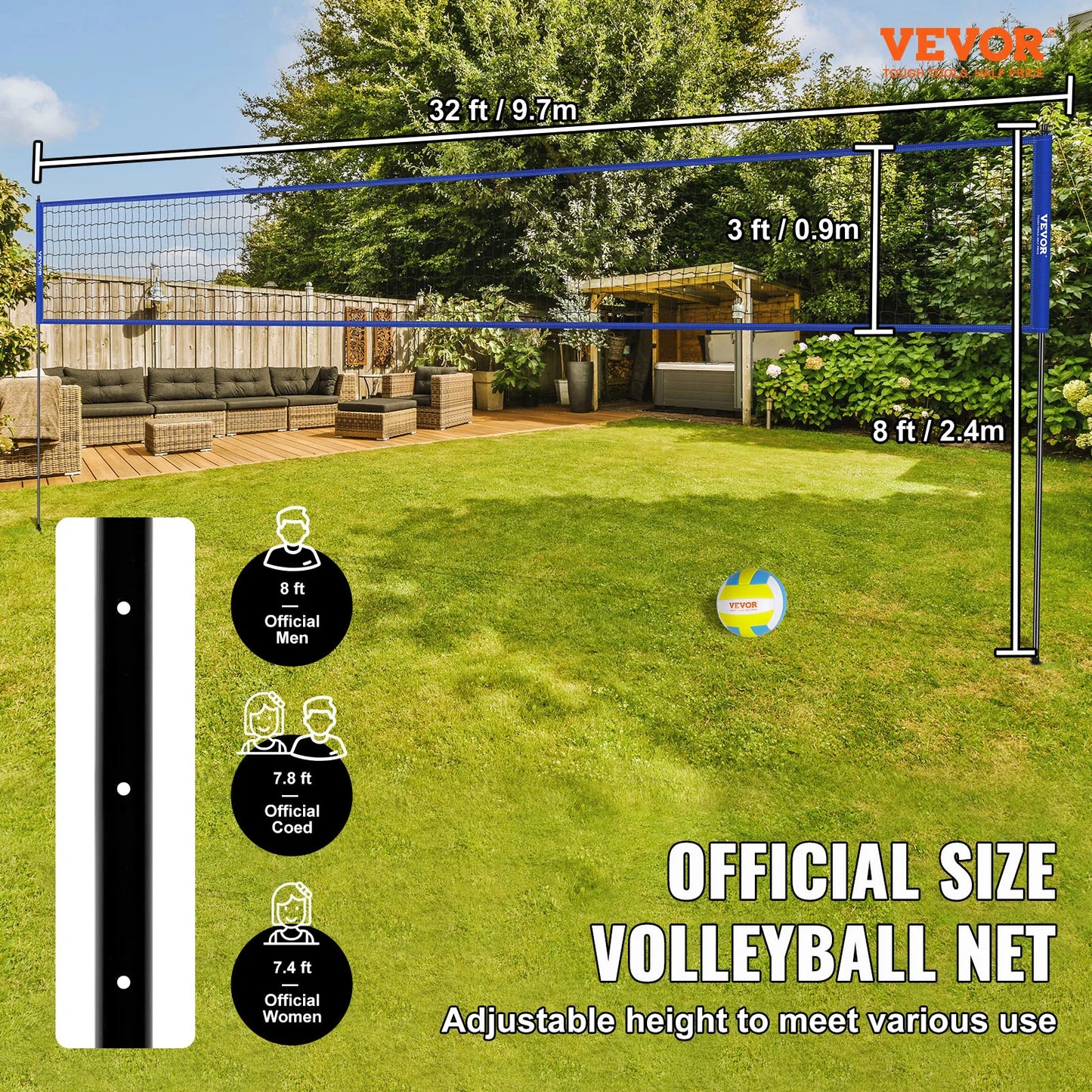 SucceBuy Outdoor Volleyball Net System With Adjustable Height Poles And PVC Pump