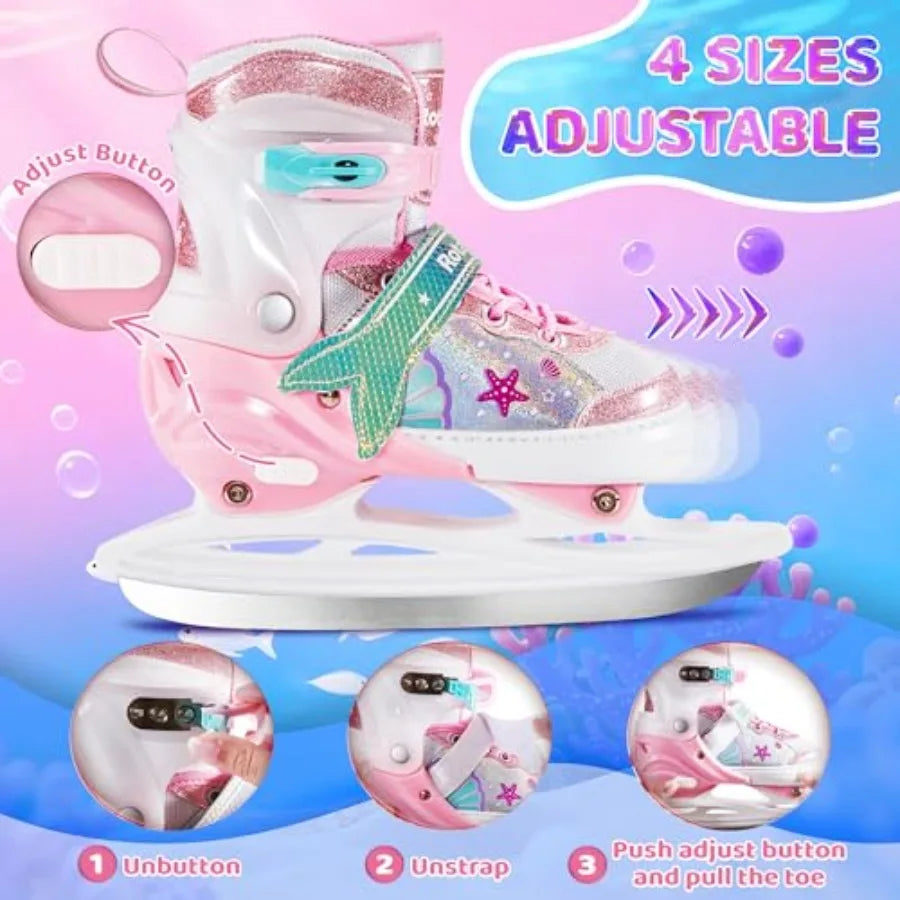 Mermaid Tail Adjustable Ice Skates for Girls and Youth