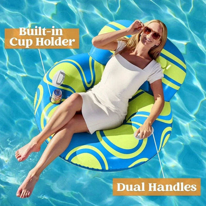 Inflatable Pool Lounger Sofa With Backrest Handles And Cup Holder