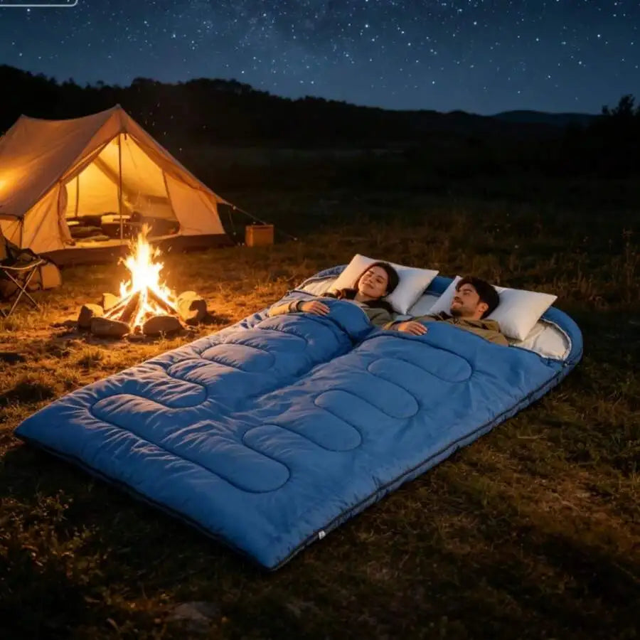 Adult Double Sleeping Bag With Pillow Lightweight Portable Camping Gear