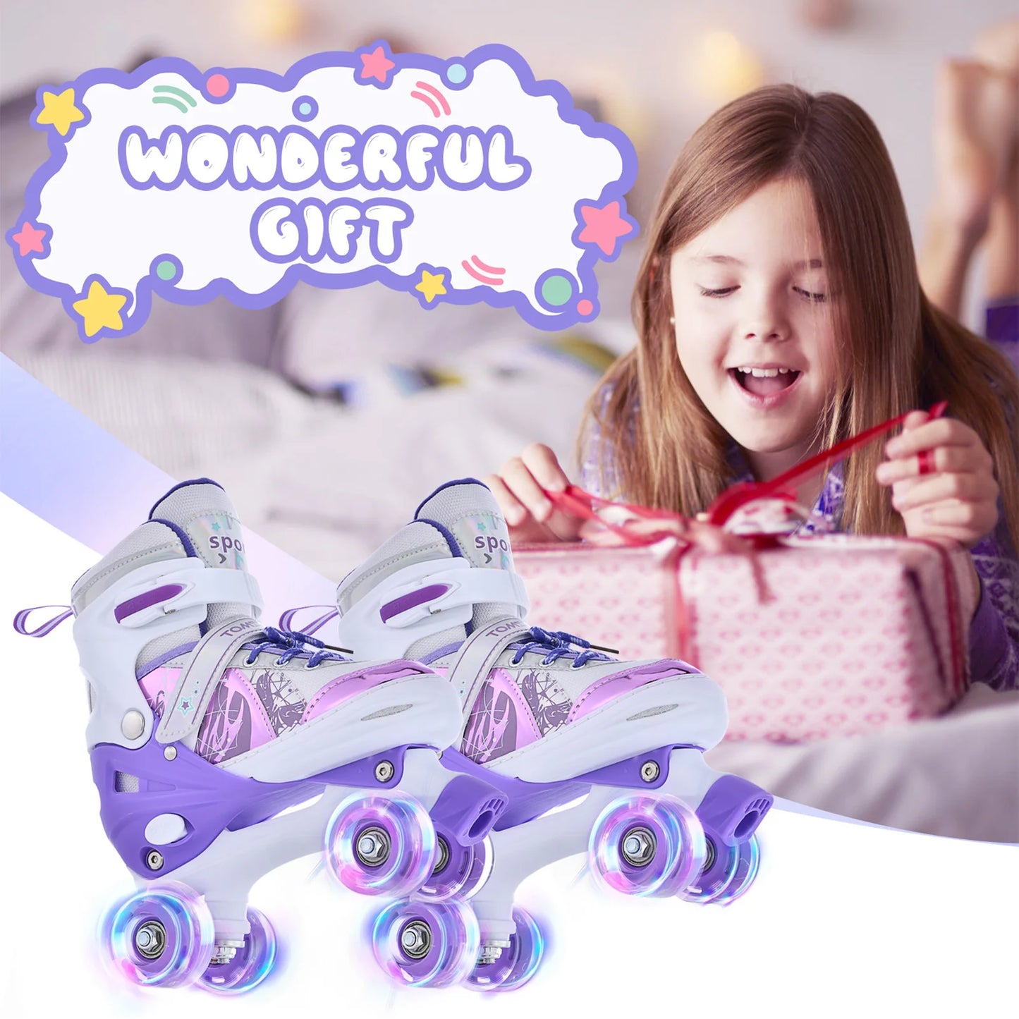 Portable Kids Roller Skates Adjustable Light Up Wheels