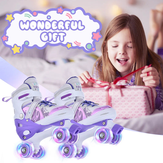 Portable Kids Roller Skates Adjustable Light Up Wheels