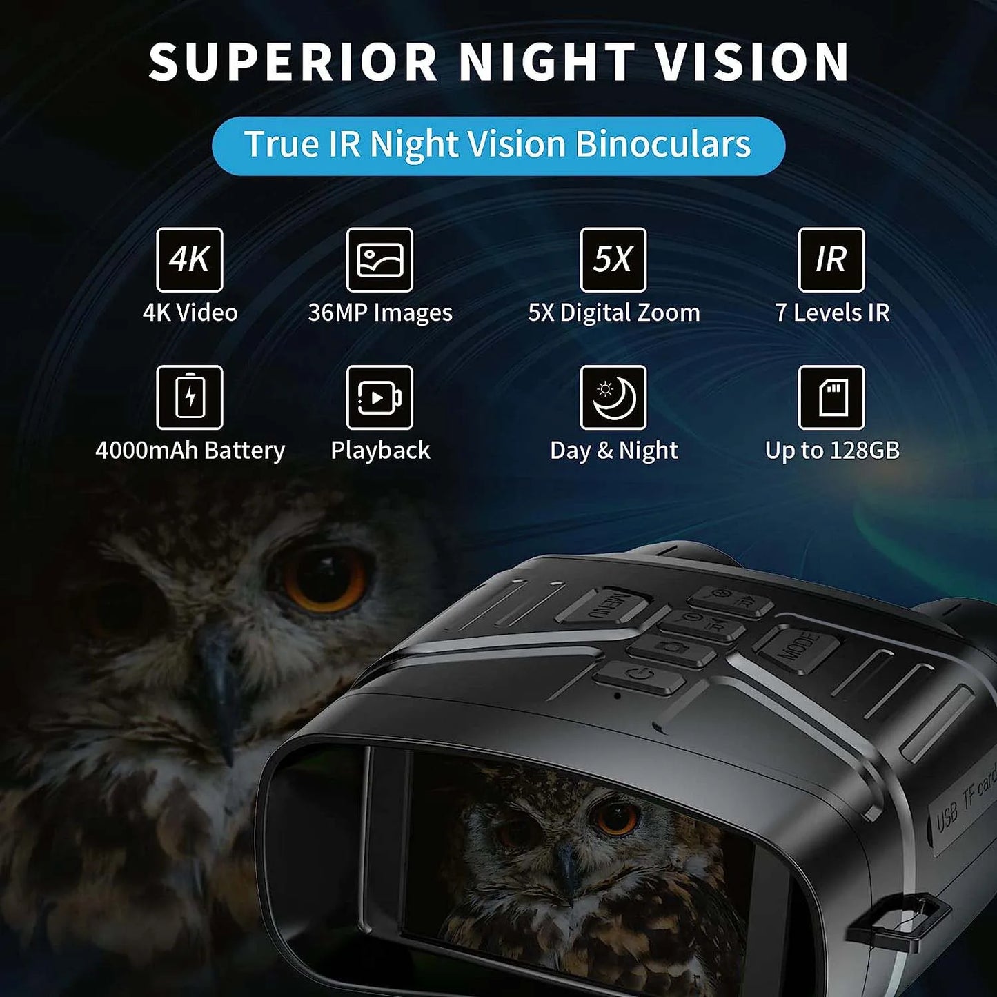 HrvzdvwEyepiece 4K Night Vision Binoculars With Rechargeable Battery