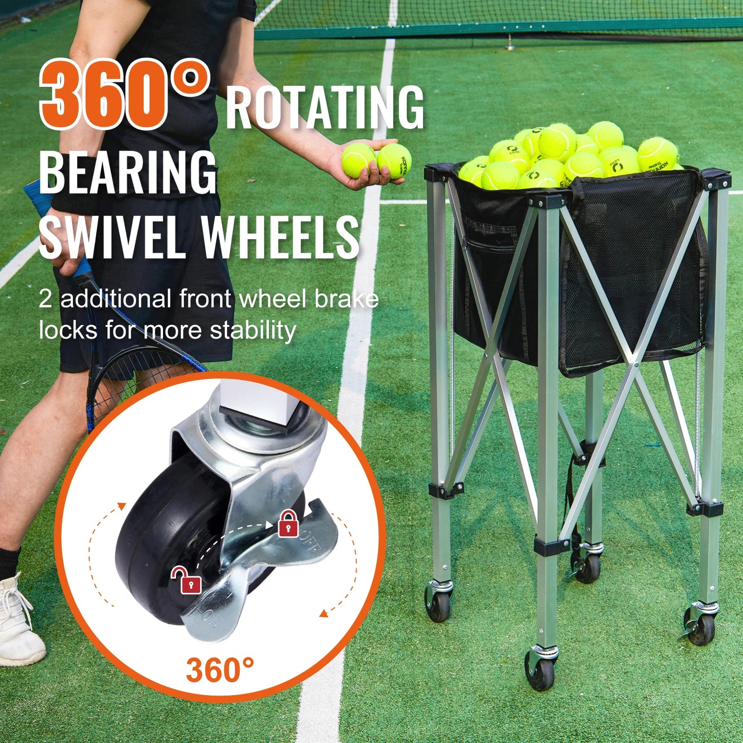 SucceBuy Foldable Tennis Ball Cart With Wheels For Sports Coaching
