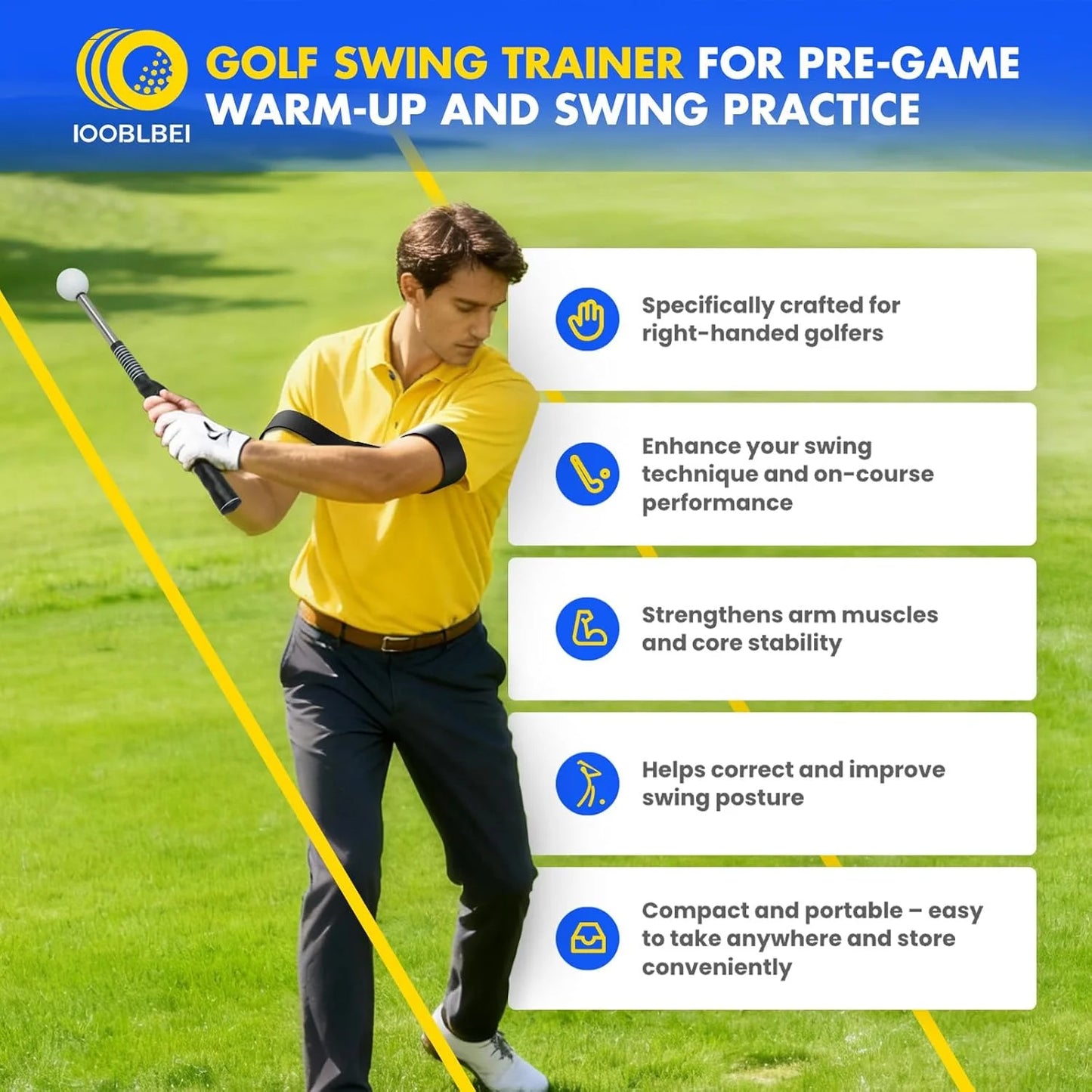Retractable Golf Swing Trainer with Arm Band - Click Stick Golf Training Aid, Right/Left -Handed Golf Swing Practice Stick for Chipping & Hitting, Portable Indoor Outdoor Golf Practice Stick