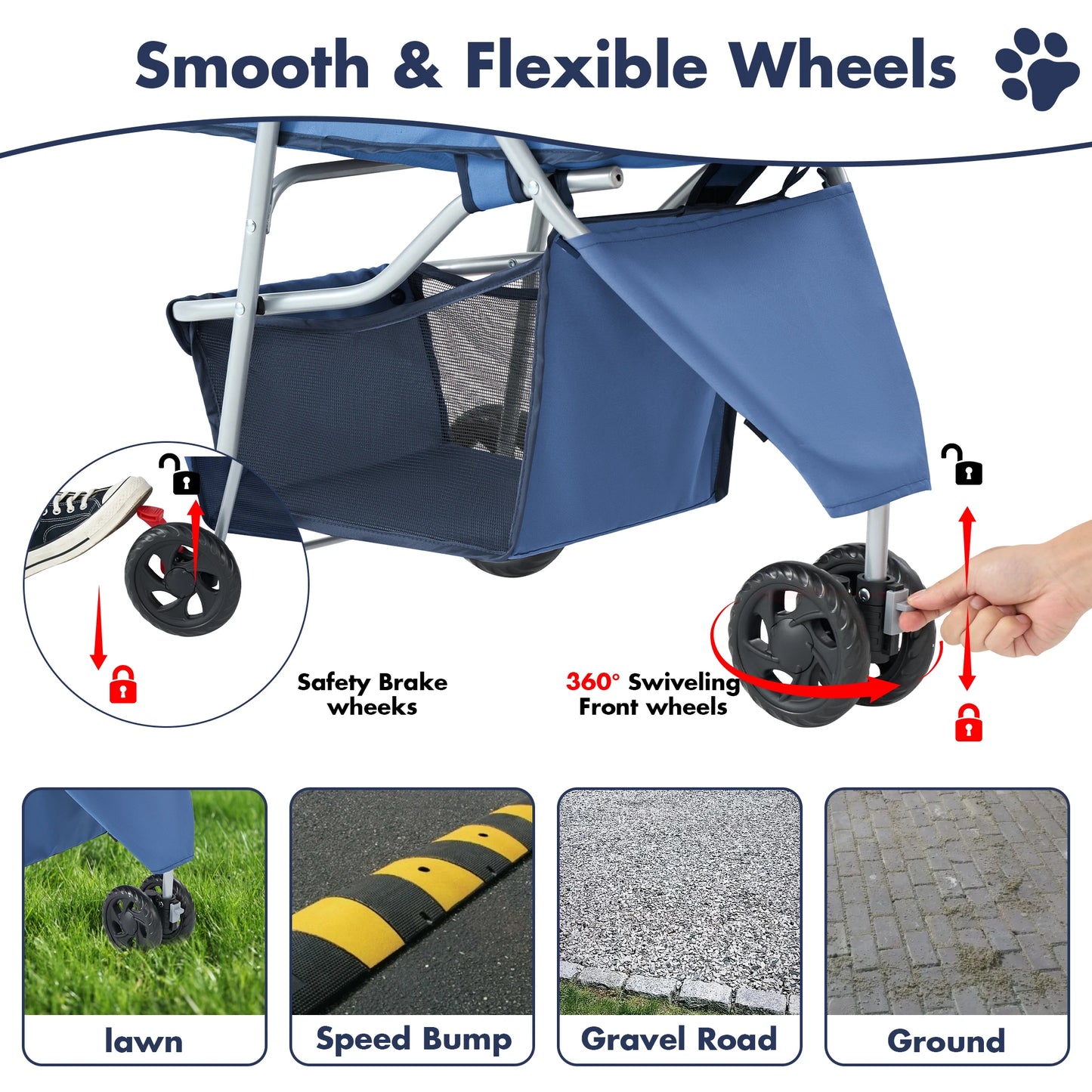 Three Wheel Foldable Pet Stroller For Small Dogs Cats