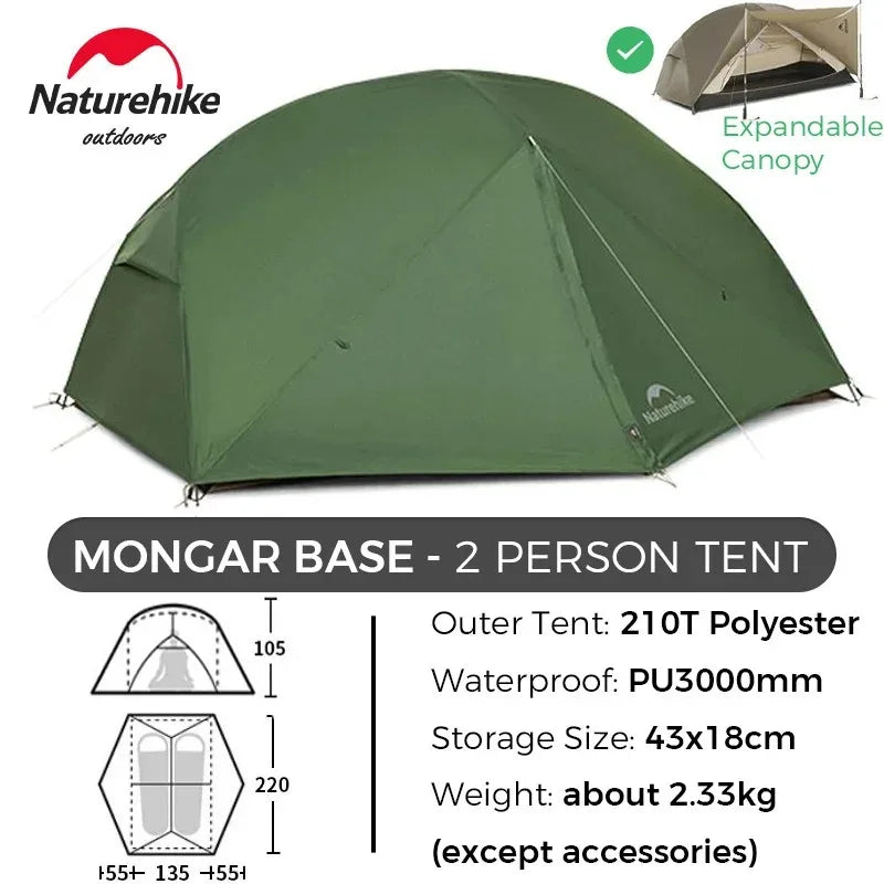 Naturehike Mongar BASE Camping Tent 2-3 People 210T Polyester 3 Season Tent Ultralright Portable Water Protective Travel Tent
