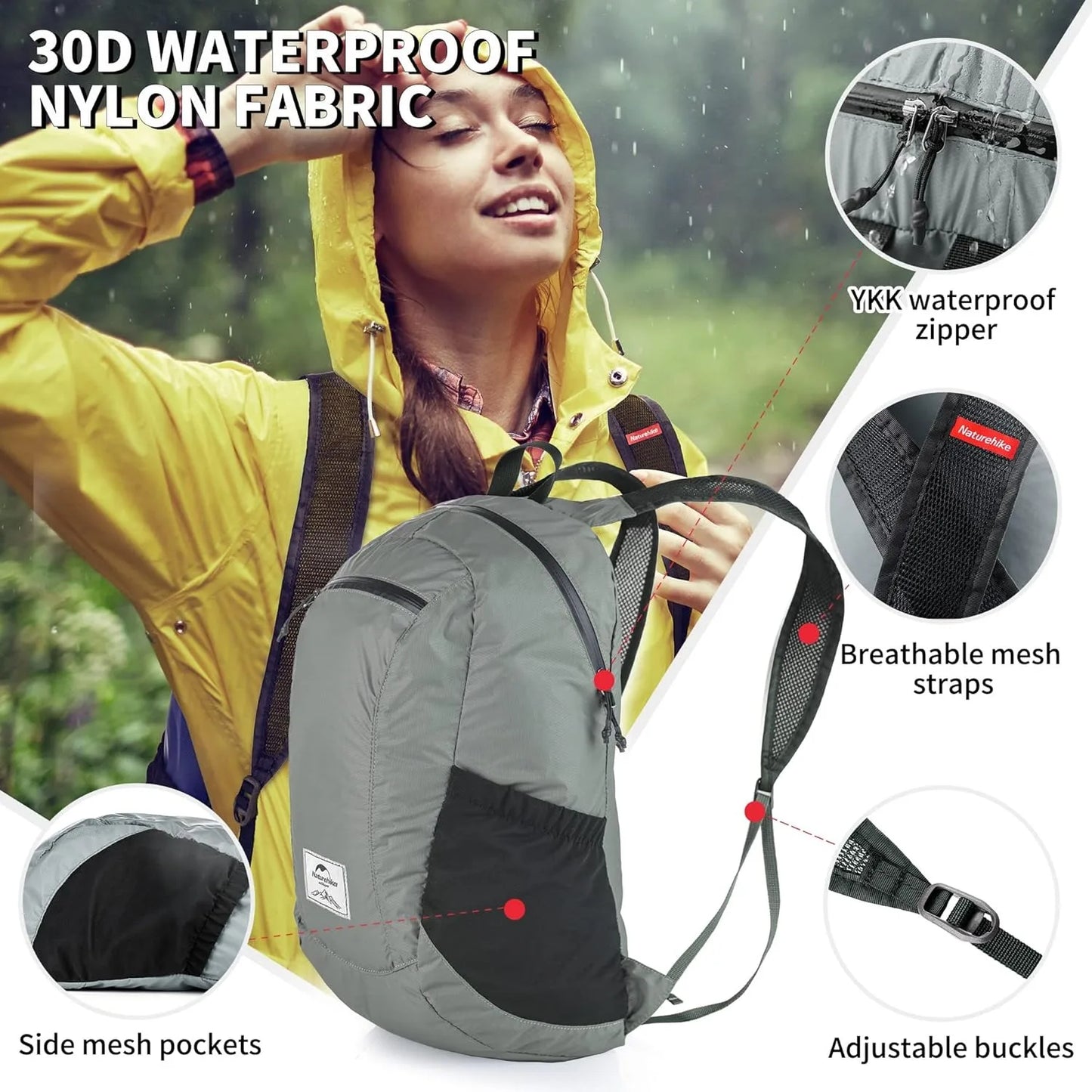 Naturehike Backpack 18L Black Ultralight Outdoor Waterproof Folding Backpack for Men Women‘s Bag Camping Hiking Shoulder Bag