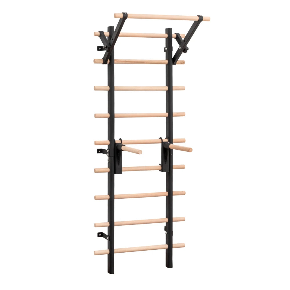 Swedish Ladder Wall Gym With Adjustable Pullup And Dip Bars