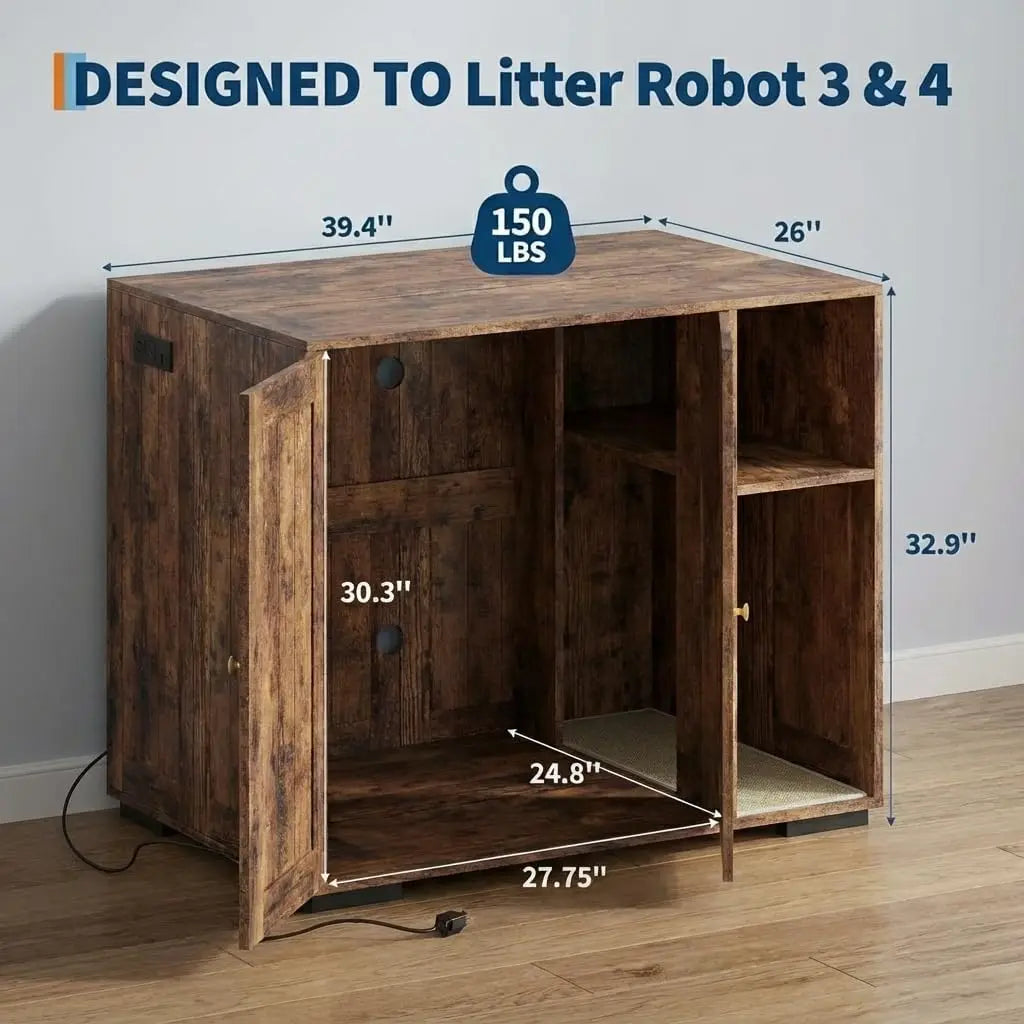 HiMISS Cat Litter Box Enclosure Cabinet With Built-In Outlet