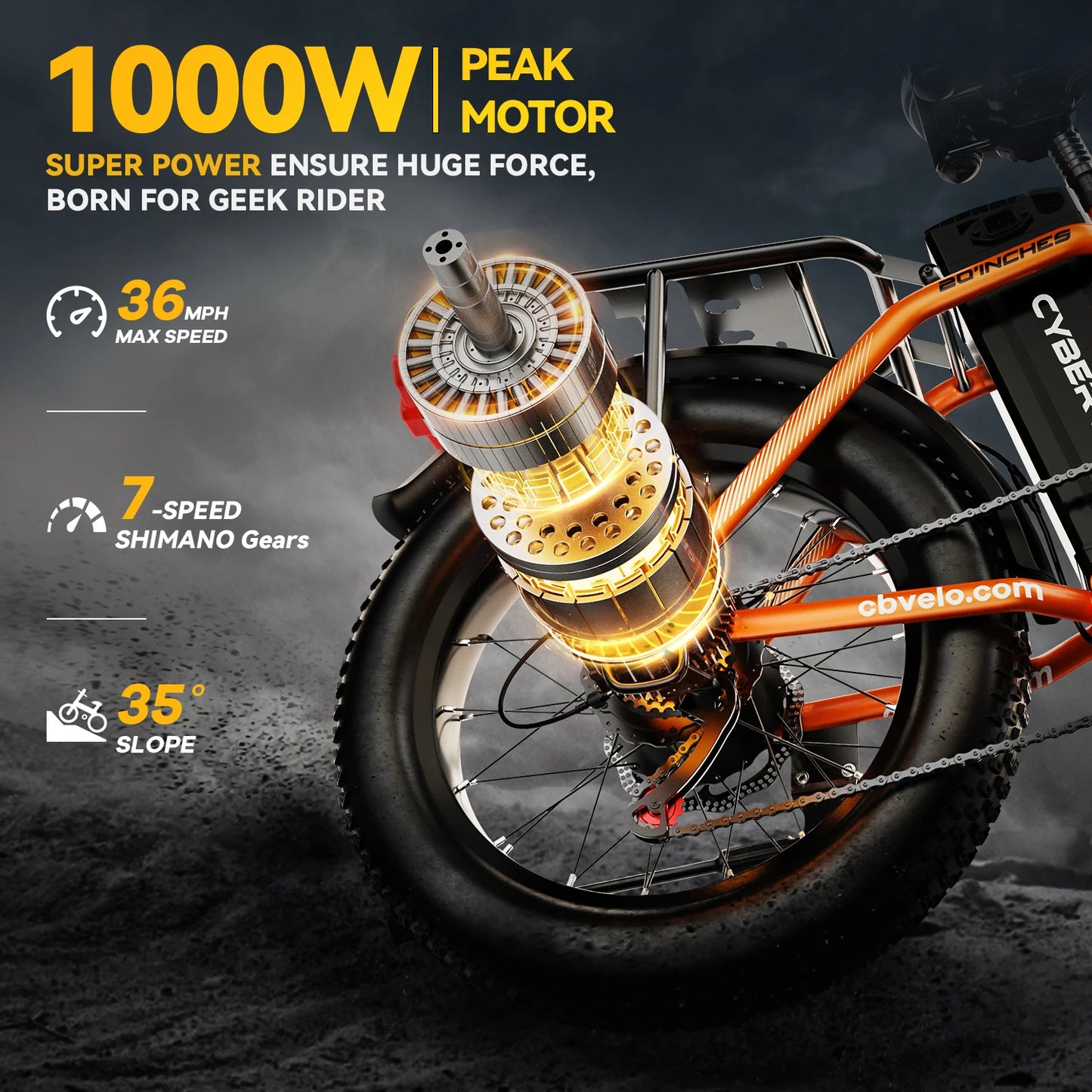 CYBERVELO EK4 Folding 1000W Electric Bike All Terrain 48V Battery