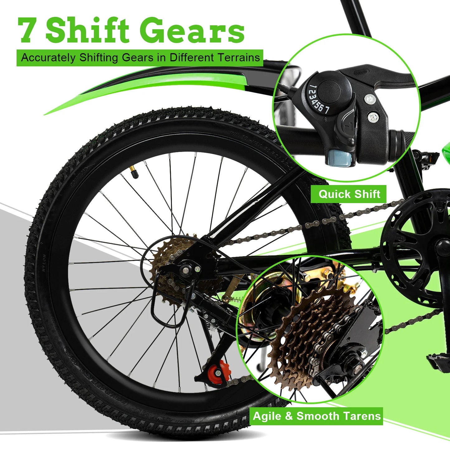 CNCEST Kids Mountain Bike With 7-Speed Front And Rear Brakes