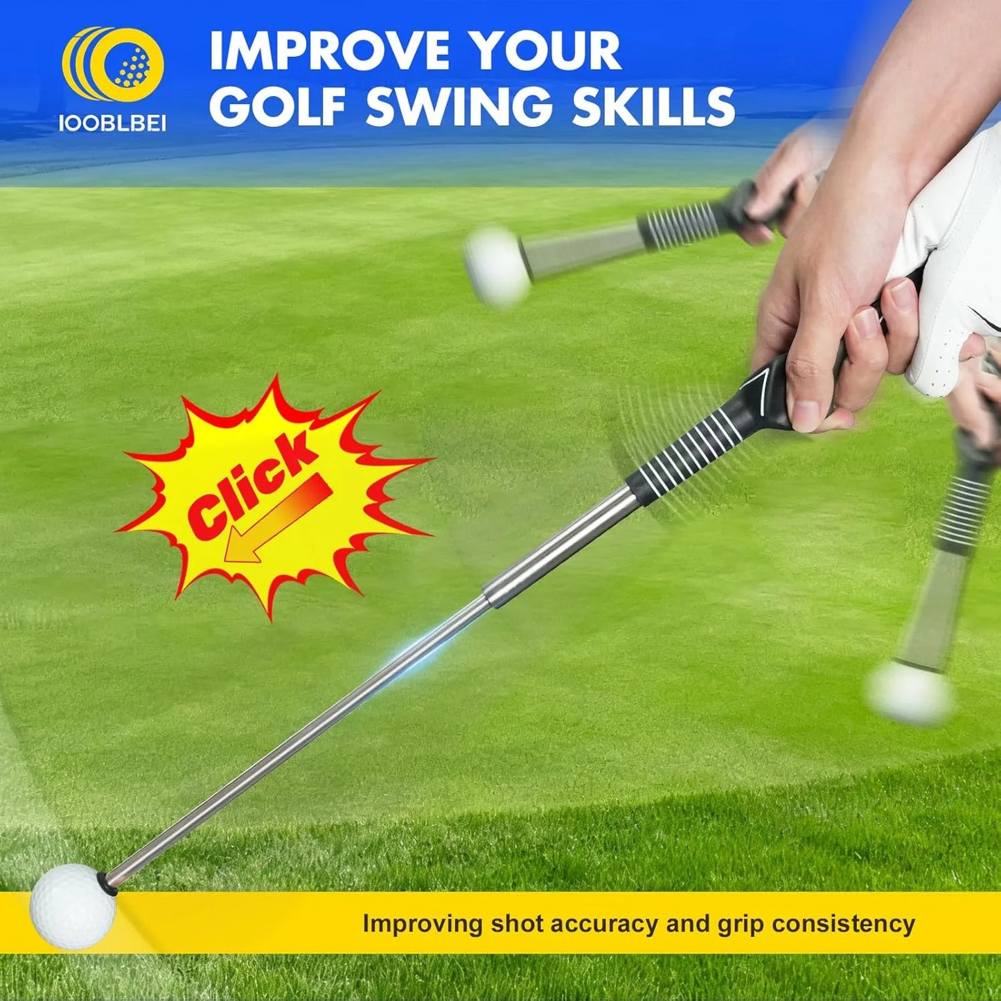 Retractable Golf Swing Trainer with Arm Band - Click Stick Golf Training Aid, Right/Left -Handed Golf Swing Practice Stick for Chipping & Hitting, Portable Indoor Outdoor Golf Practice Stick