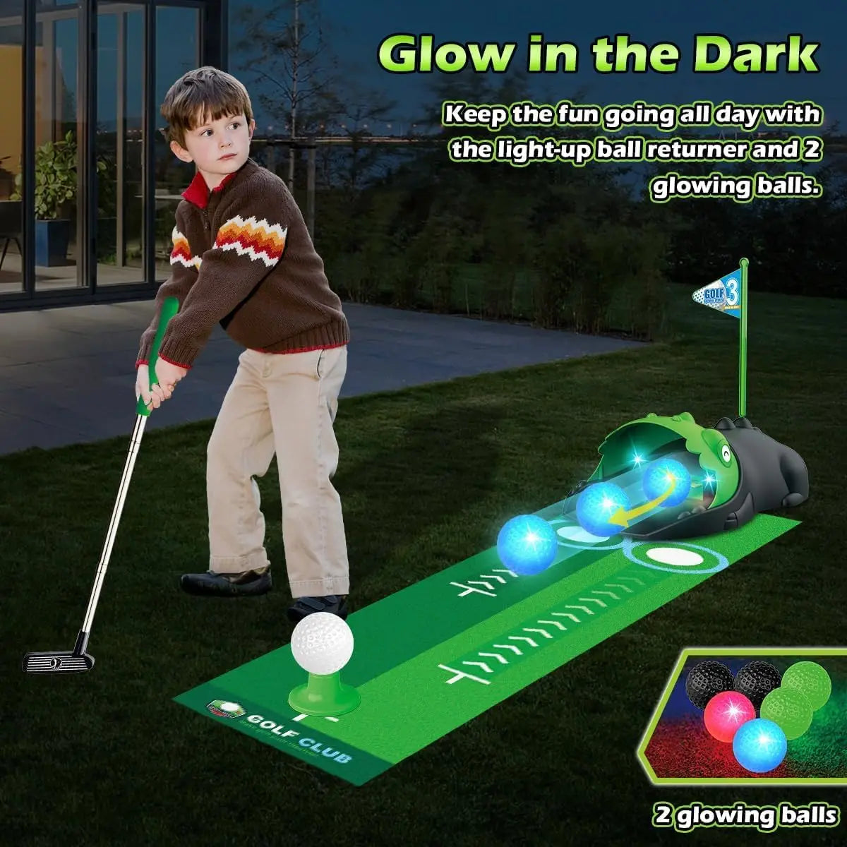 VATOS Kids Golf Set With Auto Returner Night Light