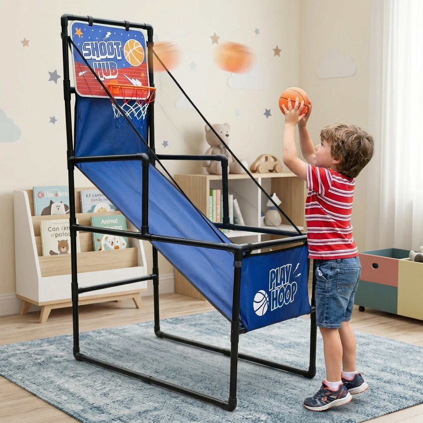 Kids Indoor Basketball Arcade Game With Foldable Hoop And Pump