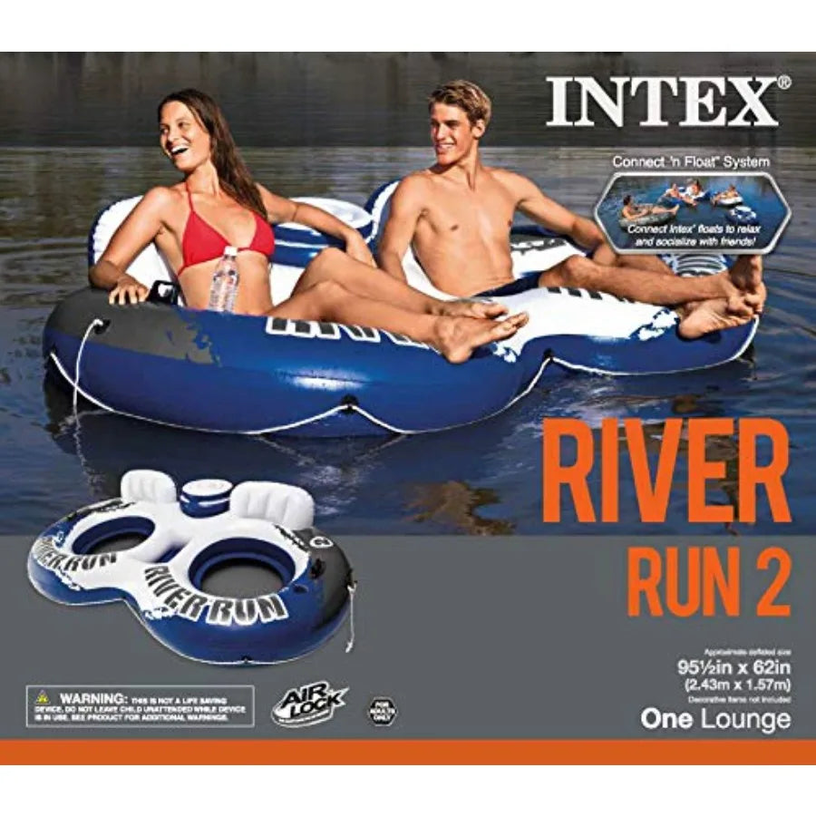 River Run II Water Tube Float Raft Lounger With Cooler
