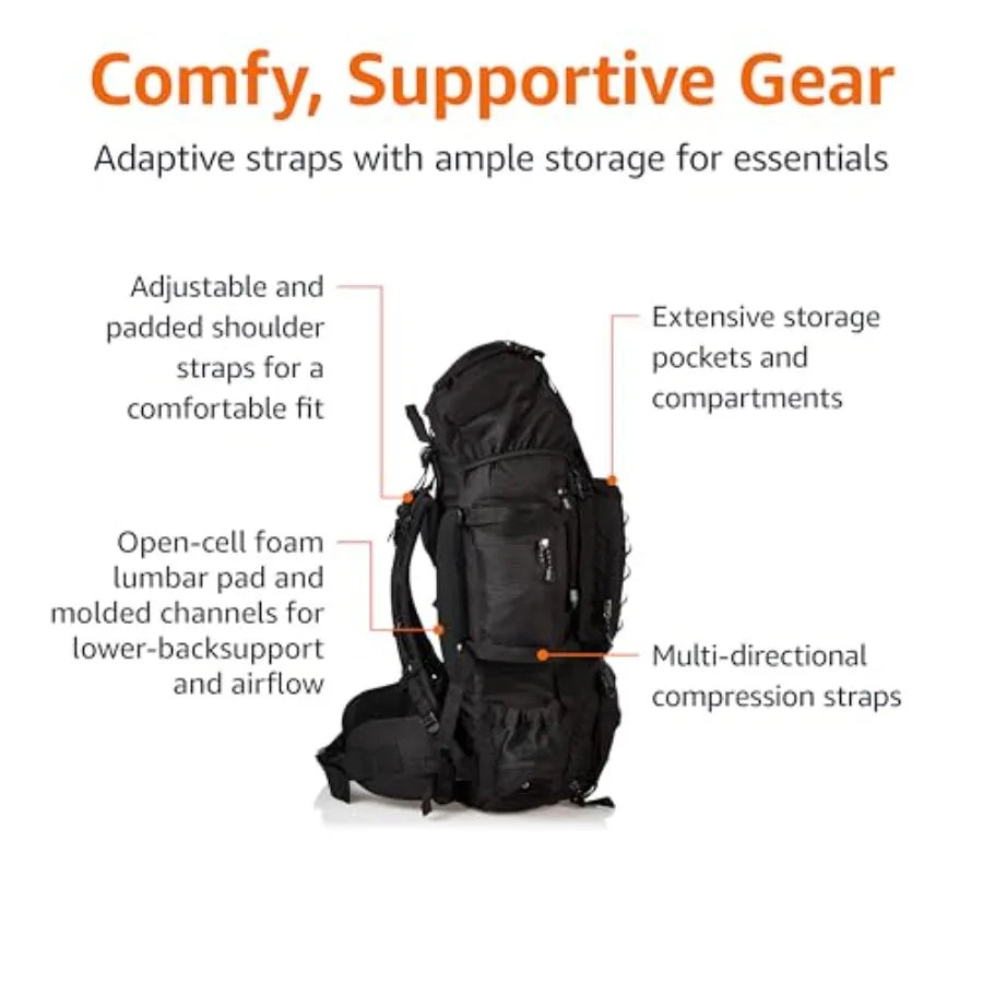 Internal Frame Hiking Backpack With Adjustable Straps And Rainfly