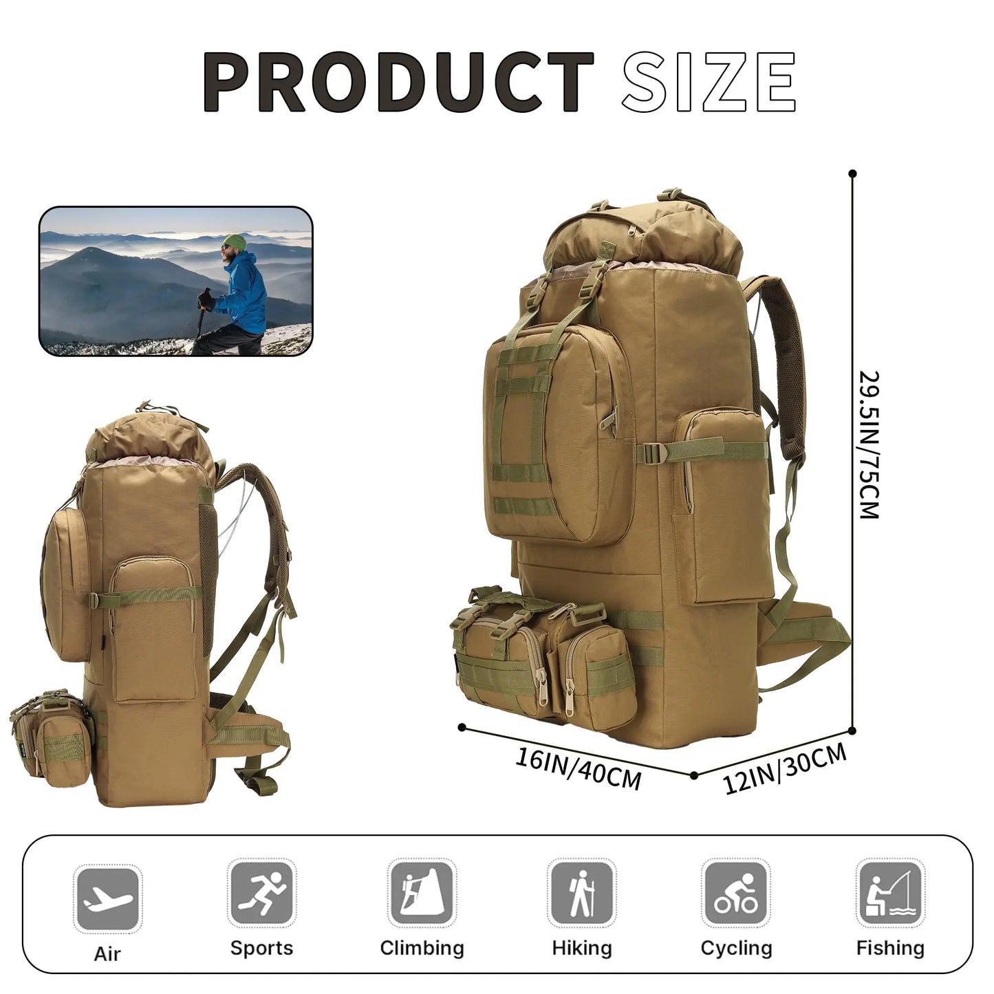 100L Hiking Backpack With Molle System Camping Rucksack For Outdoor Adventure