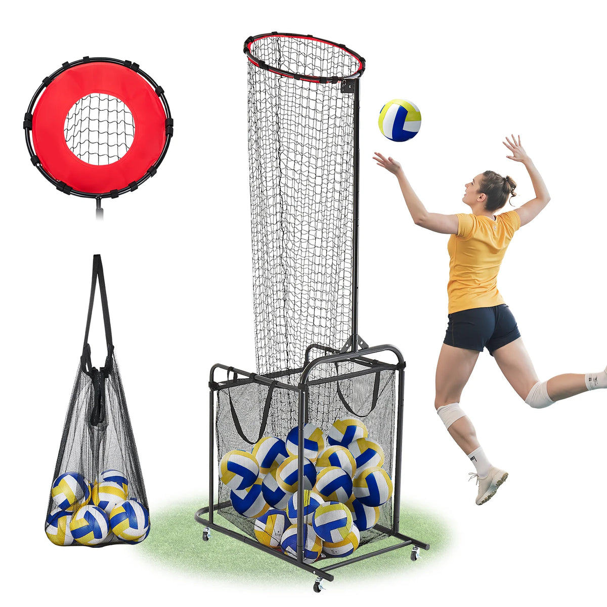SucceBuy Adjustable Volleyball Setter Training Net With Wheels And Bag