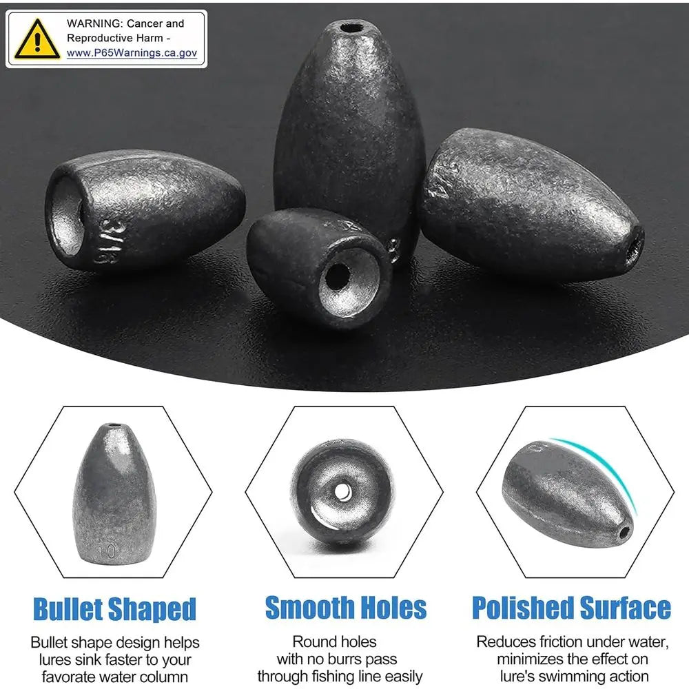 Bullet Style Fishing Sinkers Set For Freshwater And Saltwater Use
