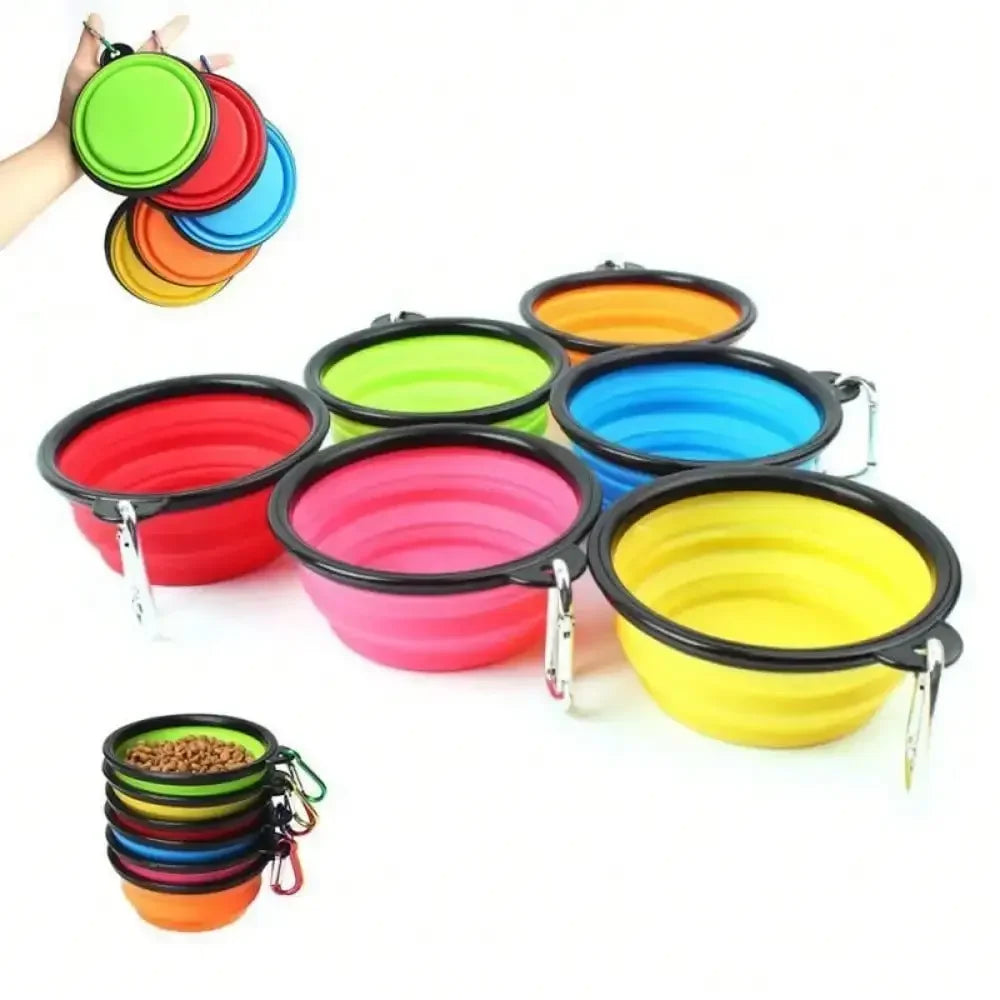 Portable Folding Pet Dog Bowl With Carabiner For Travel