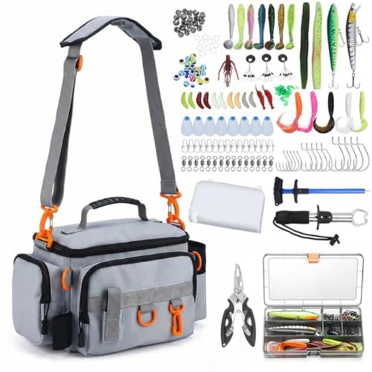 Fishing Tackle Bags With Tackle Box Waterproof Padded Strap 136 Pcs Lures Kit