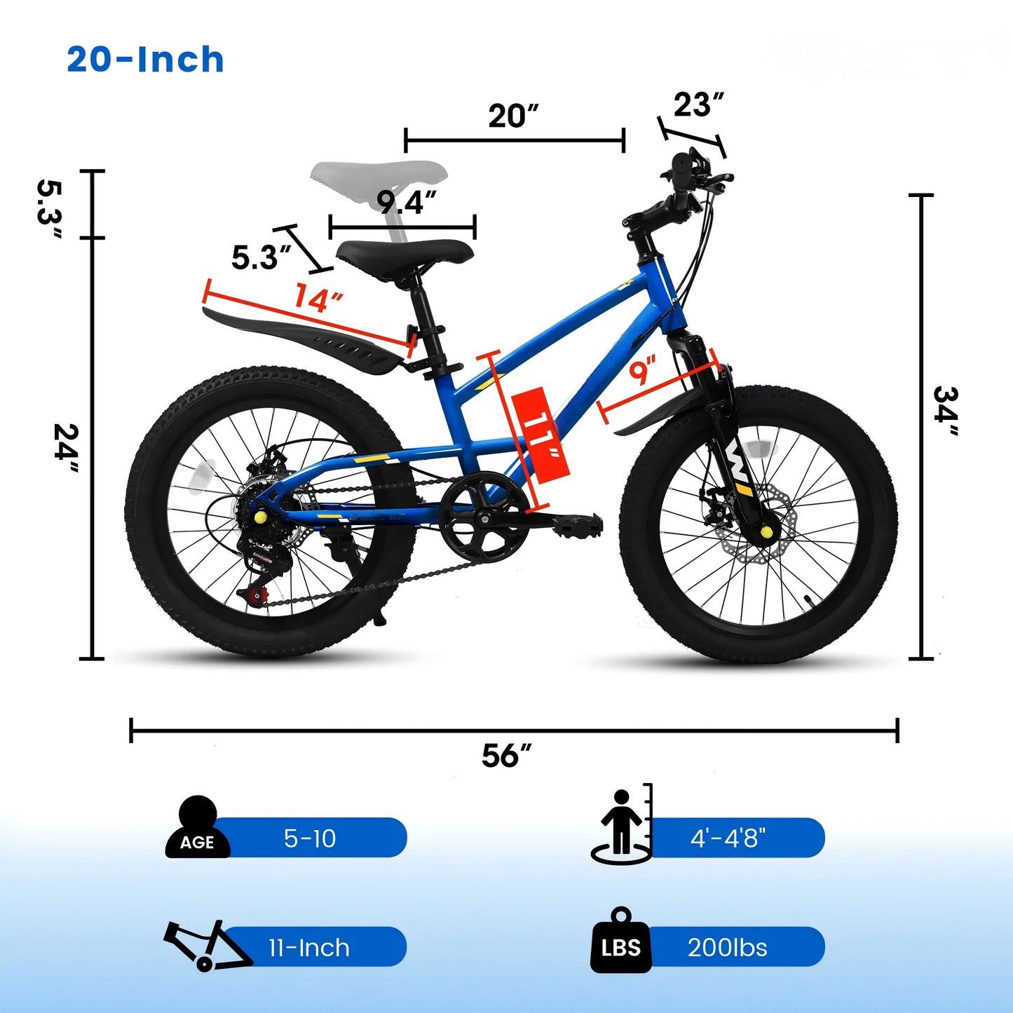 20 inch Mountain Kids Bike for Boys & Girls, Ages 6-12, 7-Speed with Front Suspension