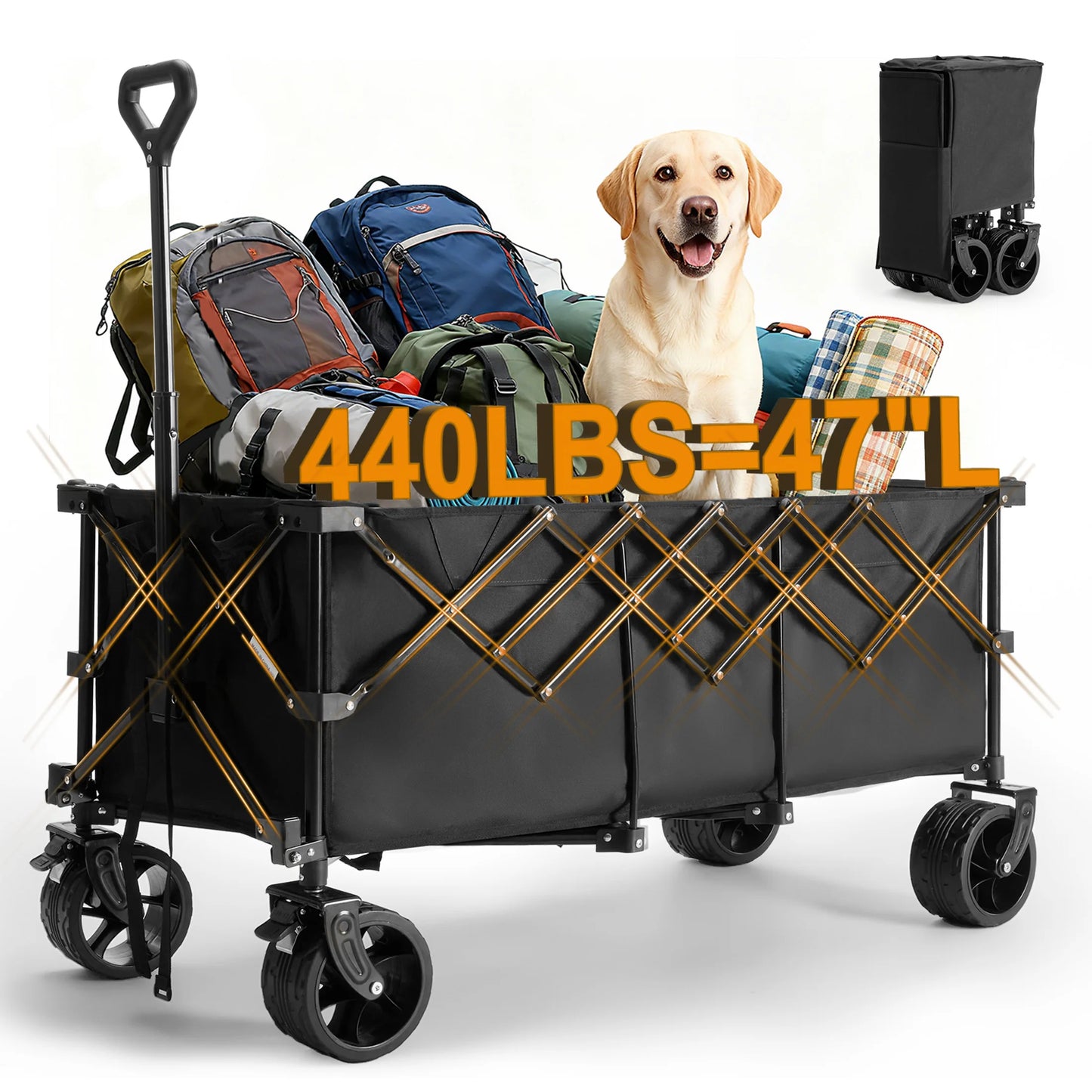 JHK Portable Collapsible Wagon Cart 440lbs Heavy Duty Utility