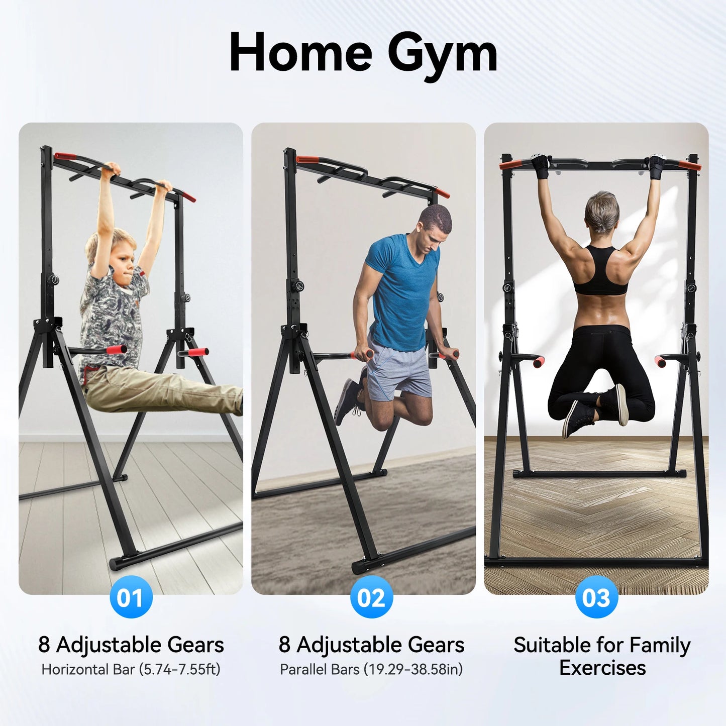 Foldable Adjustable Pull Up Bar With Parallel Bars Home Gym