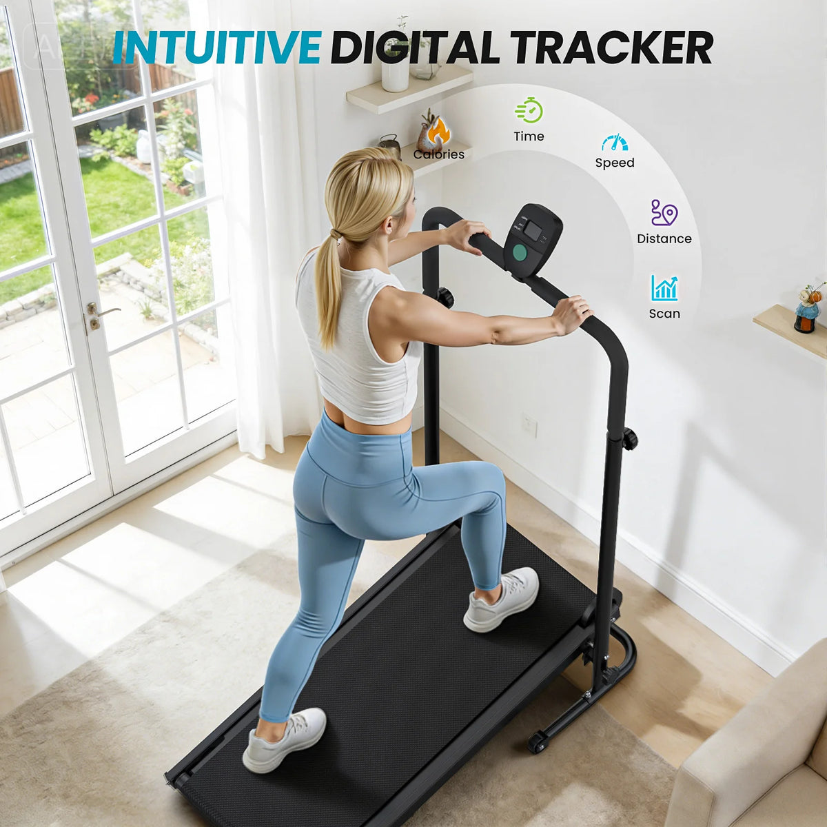 AKLUER Non Motorized Treadmill with Dual Flywheel and LCD Monitor