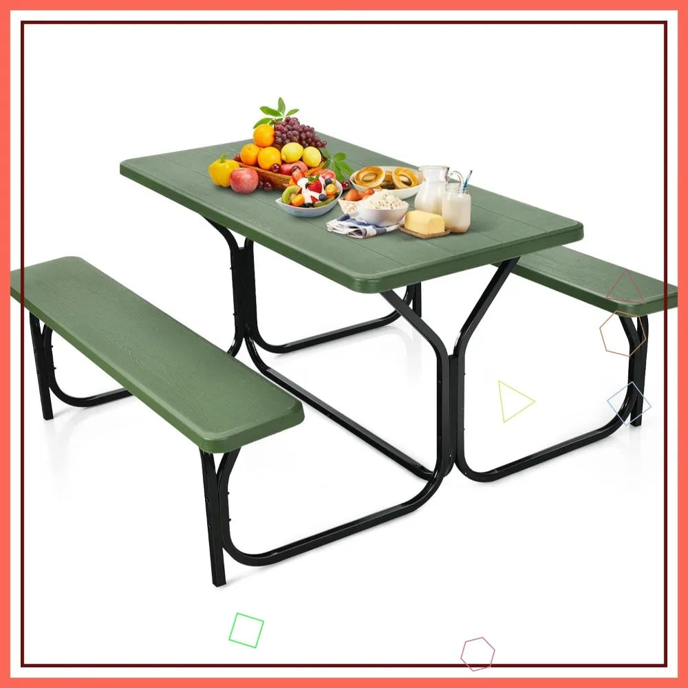 Portable Picnic Table Bench Set For Four Heavy Duty Frame