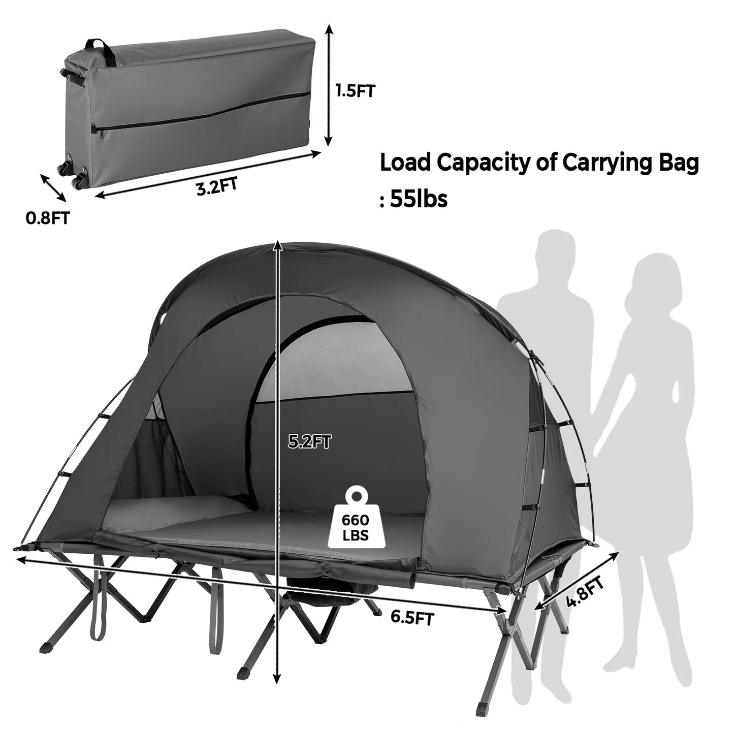 Outdoor Two Person Camping Tent Cot with External Cover