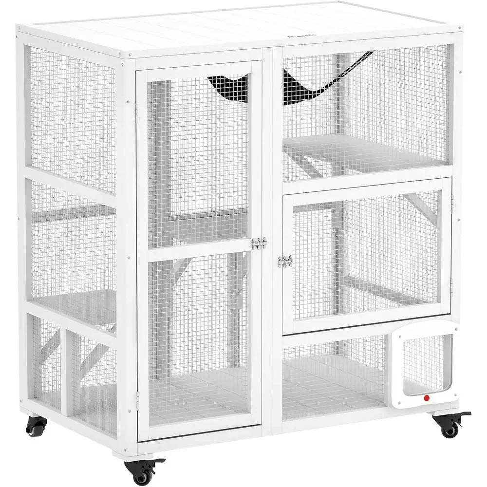 Indoor Multi Level Cat Enclosure With Platforms And Hammock