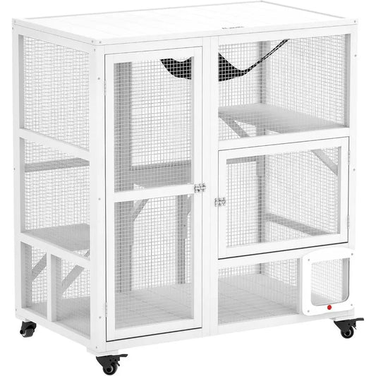 Indoor Multi Level Cat Enclosure With Platforms And Hammock