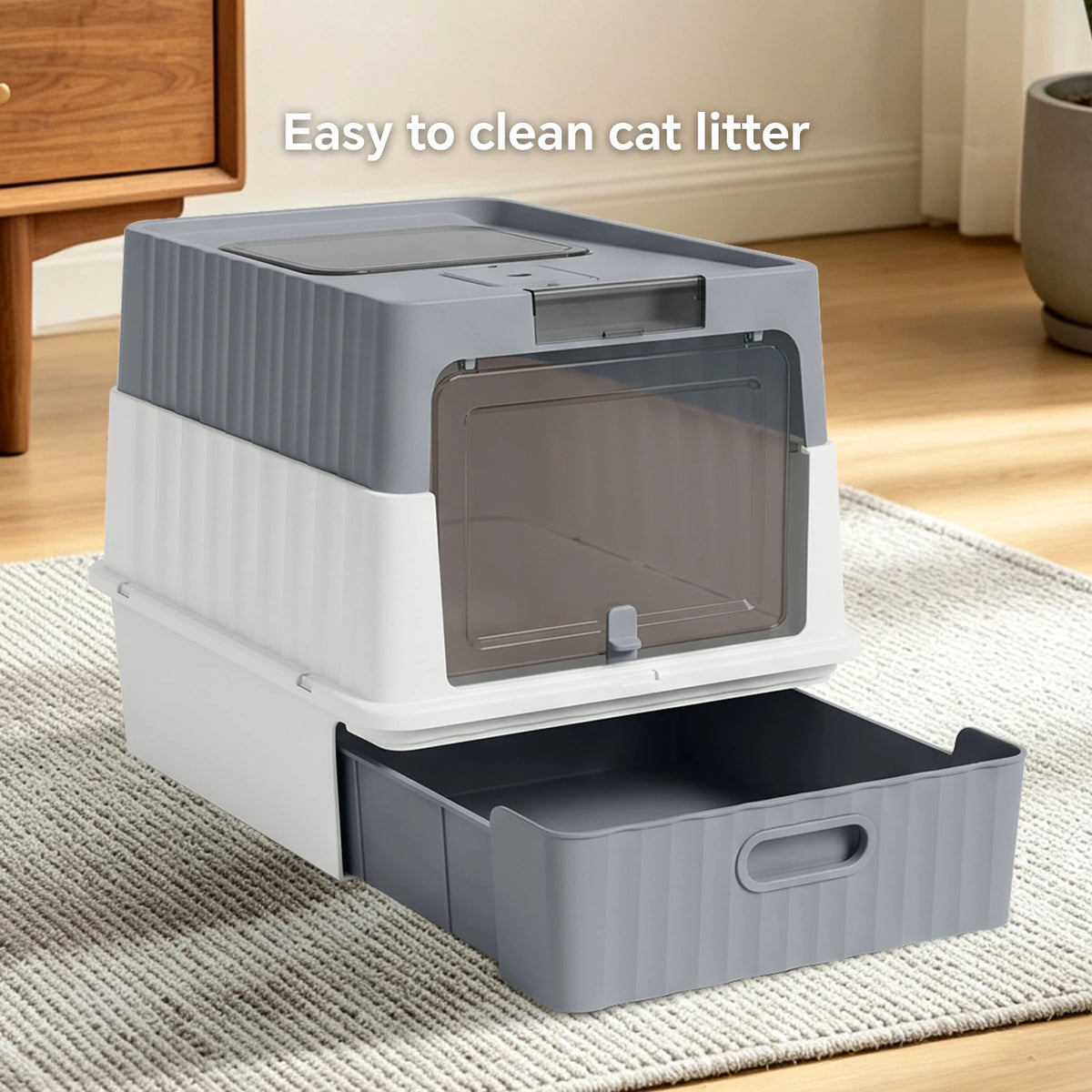 Mofang Enclosed Cat Litter Box With Easy Clean Drawer Scoop