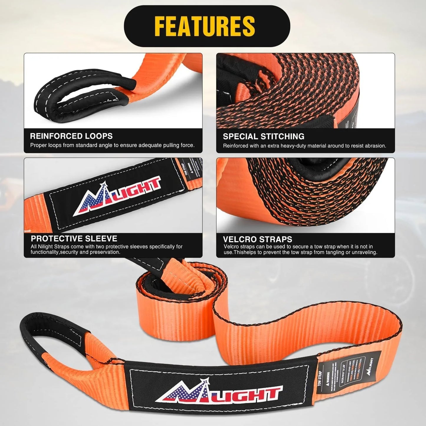 Nilight Offroad Recovery Kit Tow Strap Snatch Block D Ring